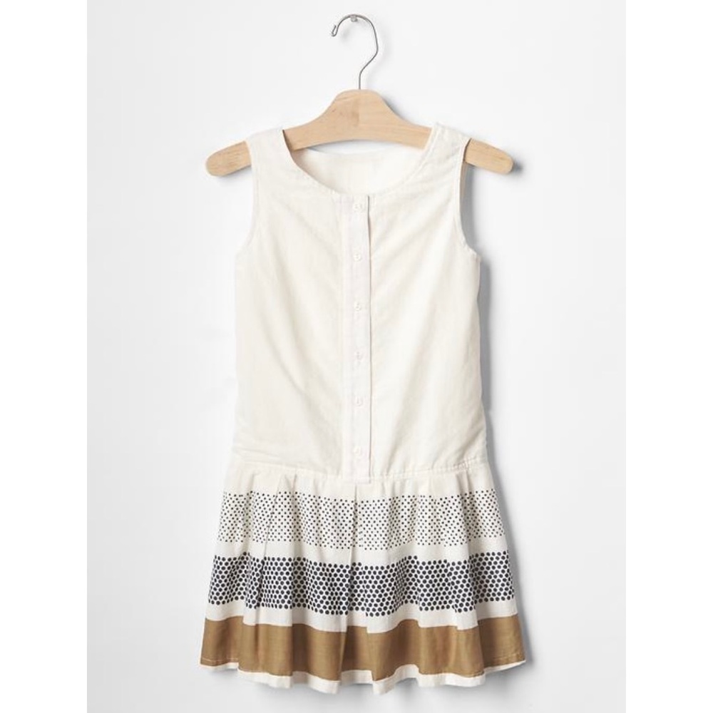 Gap Kids Mix-Border Drop Waist Dress with Button Front Ruffled Polka Dot Skirt